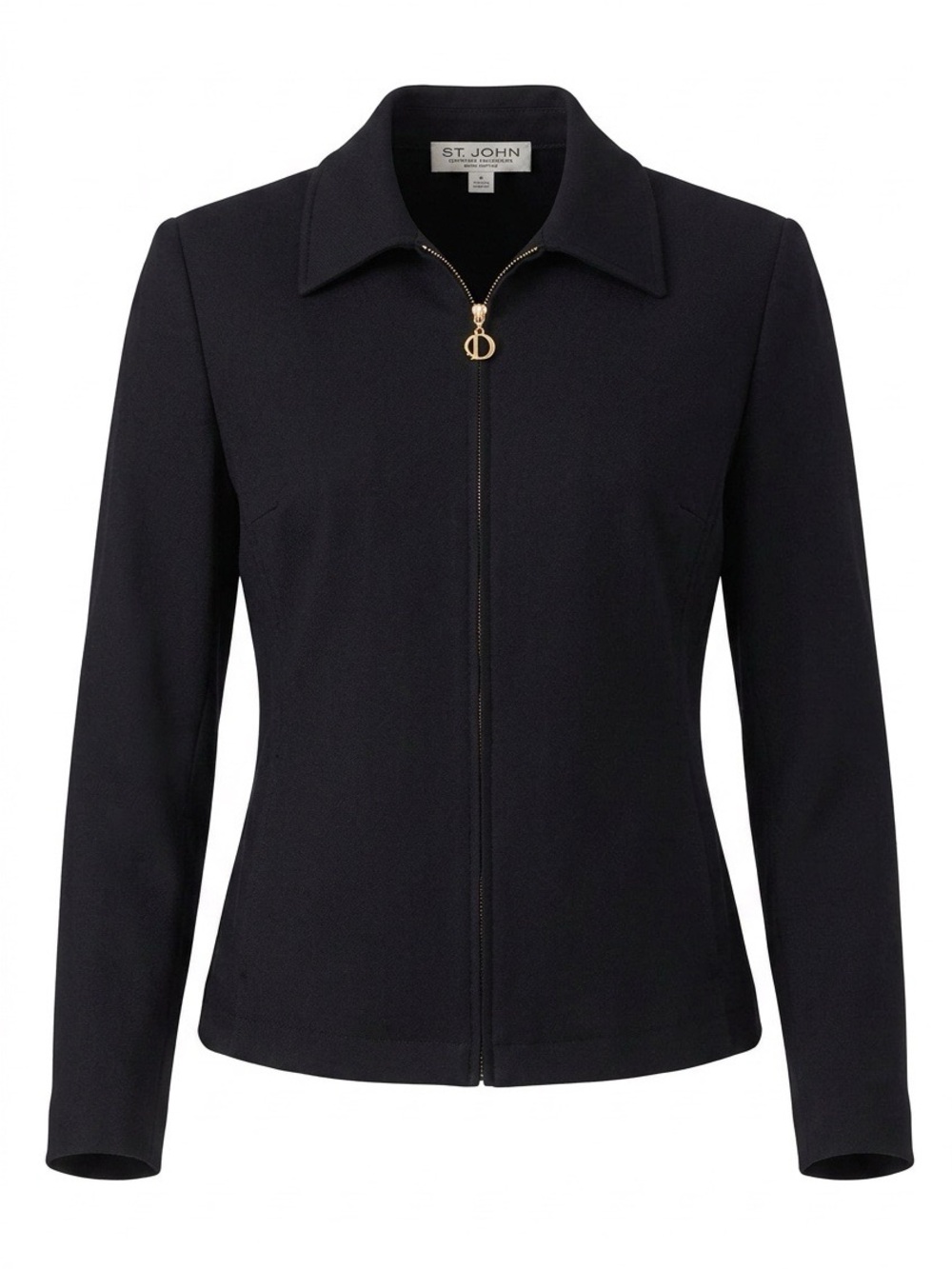 St. John Black Zip-Front Blazer with Gold Pull